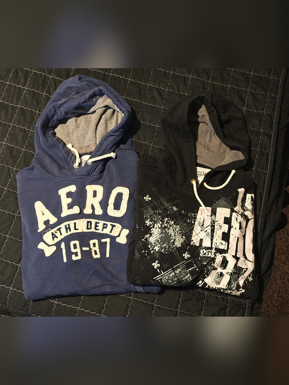 Lot of 2 Aeropostale Men's Graphic Print Pullover Hoodies Blue / Black Size L